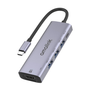 Amalink 95123D Type-C / USB-C à HDMI + 3 ports Hub USB + PD 3.0 Multi-Fonctions (gris) SA501A1706-20