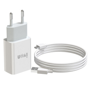 Ivon Ad-33 2 en 1 2.1A Chargeur de voyage à port USB unique + 1M USB sur USB-C / Type-C Set de câble de données, Plug UE (blanc) SI401A1236-20