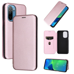 Pour Ulefone note 13P Texture de la fibre de carbone Magnetic Horizontal Flip PU Coque Téléphone (Rose) SH803A1586-20