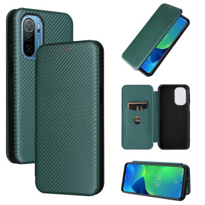 Pour Ulefone NOTE 13P Texture de la fibre de carbone Magnétique Horizontal Horizontal Flip Coque Téléphone (Vert) SH803B1757-20