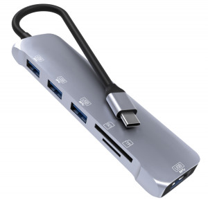NK-3043 6 en 1 USB-C / Type-C à la fente de la carte TF / SD + 4 Adaptateur femelle USB (gris espace) SH601A1290-20