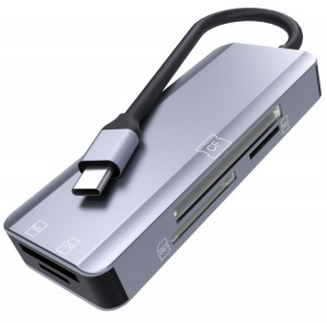 NK-3044 5 en 1 USB-C / TYPE-C à MS / M2 / CF / TF / SD Adaptateur de machines à sous (gris espace) SH801A60-20