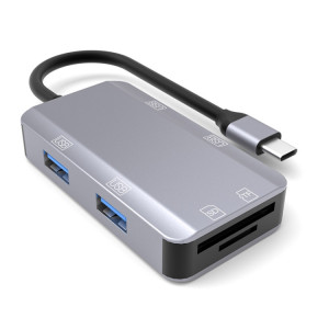 NK-3049 6 en 1 USB-C / Type-C à la fente de la carte TF / SD + 4 Adaptateur femelle USB (gris espace) SH001A516-20