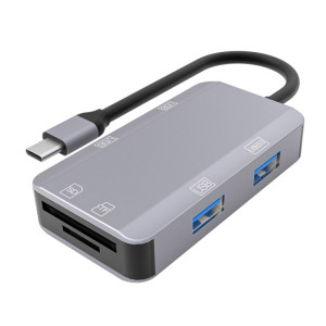 NK-3049H 6 en 1 USB-C / Type-C à la fente de la carte TF / SD + USB 3.0 + 3 USB 2.0 Adaptateur femelle (gris espace) SH501A1451-20