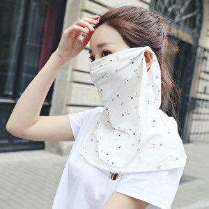 Été Outdoor Floral Ice Silk Sunshade Face Mask Sun-proof Shawl (White) SH601A1074-20