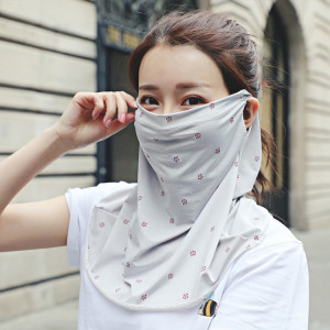 Été Outdoor Floral Ice Silk Sunshade Face Mask Sun-proof Shawl (Grey) SH601C487-20
