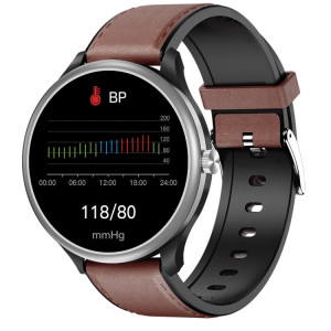 M3 1,28 pouce TFT Color Screen Smart Watch, support Bluetooth Call / Corps Tempet La température, Style: Brochet en cuir marron (argent) SH201B637-20