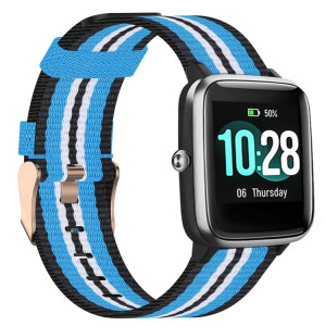 Pour ID205 Band de montre tressée en nylon 19 mm (noir + bleu) SH701I105-20