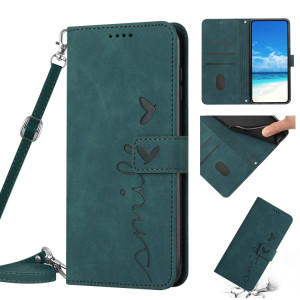 Pour Motorola Moto G200 5G Skin Feel Heart Pattern Leather Phone Case With Lanyard (Vert) SH826A1621-20