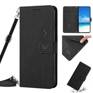 Pour Motorola Moto G200 5G Skin Feel Heart Pattern Housse de téléphone en cuir avec lanière (Noir) SH826B1915-20