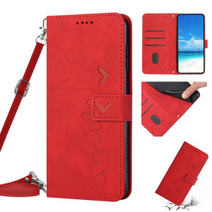 Pour Motorola Moto G200 5G Skin Feel Heart Pattern Leather Phone Case With Lanyard (Rouge) SH826D997-20