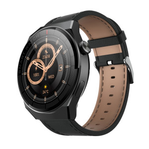 Montre intelligente GW69 Plus, prise en charge des appels BT/fréquence cardiaque/tension artérielle/oxygène sanguin (noir + bracelet en cuir noir) SH701C1511-20