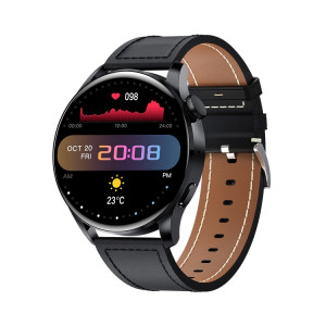 Montre intelligente GW69, prise en charge des appels BT/fréquence cardiaque/tension artérielle/oxygène sanguin (noir + bracelet en cuir noir) SH901A1371-20