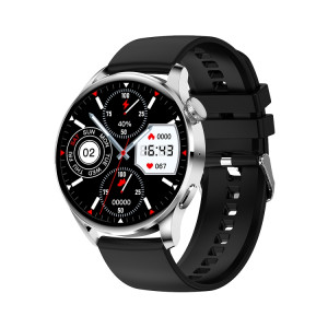 Montre intelligente GW69, prise en charge des appels BT / fréquence cardiaque / pression artérielle / oxygène sanguin (argent + bracelet en silicone noir) SH901D187-20