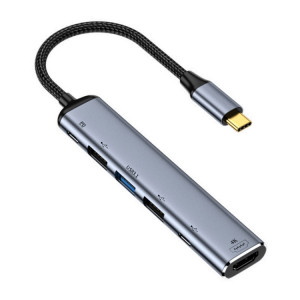 Y004 6 en 1 USB-C/Type-C vers HDMI + USB 3.1 + Double USB 2.0 + Double USB-C/Type-C Interface Adaptateur Multifonctionnel SH89221299-20