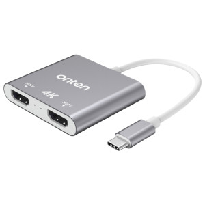 Onten OTN-9175B Convertisseur de sortie 4K USB-C / Type-C vers double HDMI (Blanc) SO401A596-20