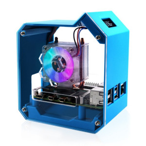 Pour Raspberry Pi 4B Waveshare Desktop Computer Fan LED Light Mini Tower Set (Bleu) SW701A1210-20