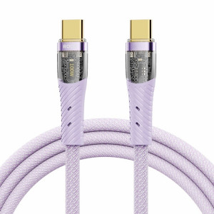 Câble de données de charge rapide transparent ROCK Z21 100 W USB-C/Type-C vers USB-C/Type-C, longueur : 1,2 m (violet) SR801B1162-20
