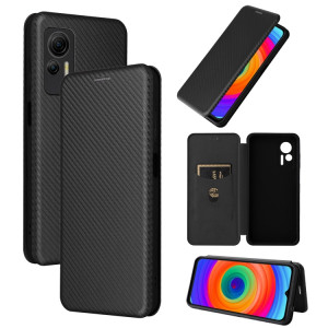 Pour Ulefone Note 14 Étui de téléphone en cuir à rabat avec texture en fibre de carbone (noir) SH214B431-20