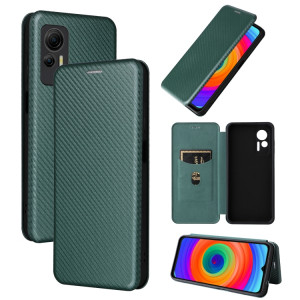 Pour Ulefone Note 14 Étui de téléphone en cuir à rabat avec texture en fibre de carbone (vert) SH214D63-20