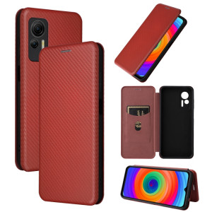 Pour Ulefone Note 14 Étui de téléphone en cuir à rabat avec texture en fibre de carbone (marron) SH214E1453-20
