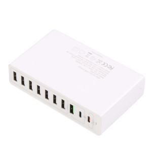 MFT-03Q Chargeur rapide intelligent USB 10 en 1 65 W QC3.0, type de prise : prise américaine (blanc) SH901B934-20