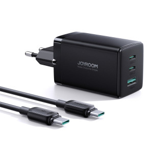 JOYROOM TCG01 GaN Ultra 65W 2 Type-C + 1 USB Chargeur Rapide avec Câble Type-C de 1,2 m, Prise: Prise UE (Noir) SJ701A770-20