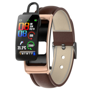 K20 1,14 pouces bande de cuir écouteur détachable vie étanche montre intelligente prise en charge appel Bluetooth (marron) SH801B1690-20