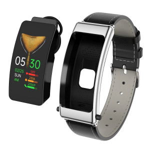 K50 1.08 pouces bande de cuir écouteur détachable IP67 étanche montre intelligente prise en charge appel Bluetooth (noir argent) SH601C307-20
