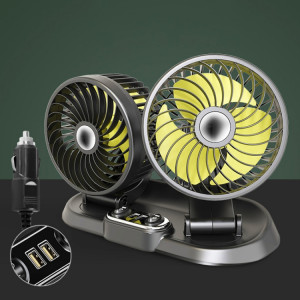 F622U Ventilateur de refroidissement électrique à double tête rotative et pliable pour voiture avec double port de charge USB, style : allume-cigare 12 V SH1502952-20