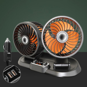 F622U Ventilateur de refroidissement électrique à double tête rotative et pliable pour voiture avec double port de charge USB, style : allume-cigare 24 V SH1503833-20