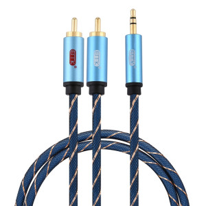 EMK 3,5 mm Jack mâle vers 2 x RCA mâle connecteur plaqué or câble audio de haut-parleur, longueur du câble: 1 m (bleu foncé) SE701A614-20