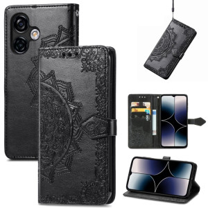 Pour Ulefone Note 16 Pro Étui de téléphone en cuir gaufré fleur de mandala (noir) SH501E189-20