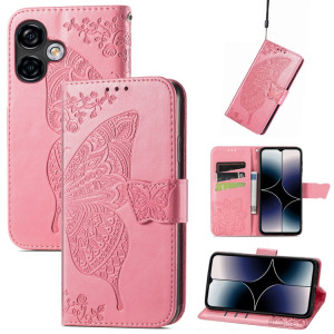 Pour Ulefone Note 16 Pro Butterfly Love Flower Étui de téléphone en cuir gaufré (Rose) SH201A1149-20