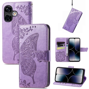 Pour Ulefone Note 16 Pro Butterfly Love Flower Étui de téléphone en cuir gaufré (violet clair) SH201D845-20