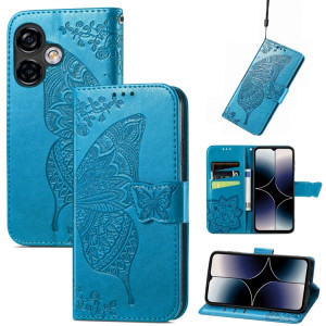 Pour Ulefone Note 16 Pro Butterfly Love Flower Étui de téléphone en cuir gaufré (Bleu) SH201E1055-20