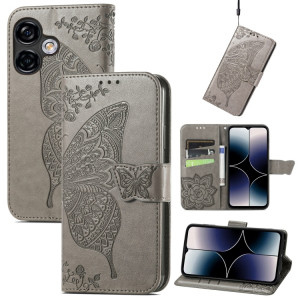 Pour Ulefone Note 16 Pro Butterfly Love Flower Étui de téléphone en cuir gaufré (gris) SH201F1261-20