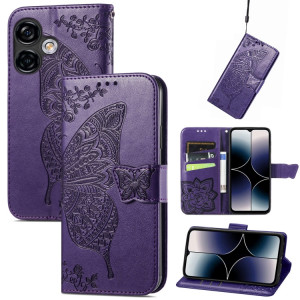 Pour Ulefone Note 16 Pro Butterfly Love Flower Étui de téléphone en cuir gaufré (violet foncé) SH201G1919-20