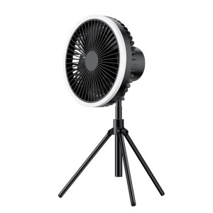 DQ216 10000mAh Extérieur Portable Tête Pivotante Levable Camping Ventilateur Tente Suspendue Vertical Coloré Lumière avec Télécommande (Noir) SH201B183-20