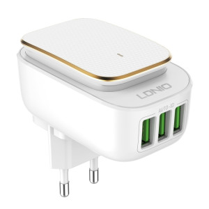 LDNIO A3305 3.4A 3 interfaces USB chargeur de voyage chargeur de téléphone portable, prise en charge de la veilleuse LED tactile, avec câble de données à 8 broches, prise ue SL3003664-20