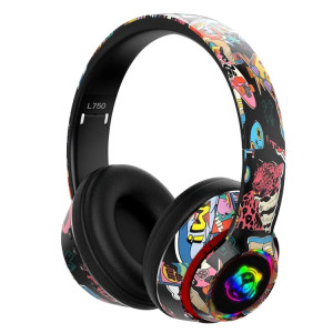 L750 3 en 1 RGB Graffiti Pattern Casque de réduction de bruit de jeu sans fil (noir) SH001A246-20