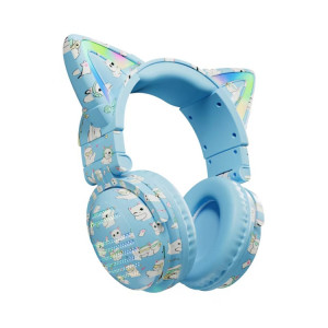 Écouteur Bluetooth sans fil VJ371 Tuya RGB Cat Ear avec microphone détachable (bleu graffiti) SH001B887-20