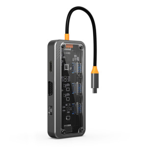 SW10V 10 en 1 Type-C vers PD + USB3.0 + 2xUSB2.0 + HDMI + VGA + RJ45 + 1xSD/TF + Station d'accueil HUB Audio 3.5 (gris) SH201A529-20
