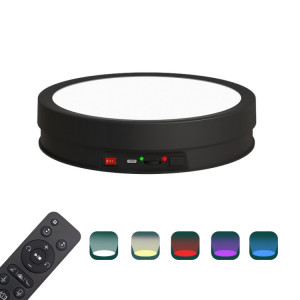 Plateau tournant électrique de présentoir rotatif de lumière LED colorée de 22 cm, style: prise d'alimentation (noir) SH101B505-20