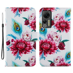 Pour Ulefone Note 14 Étui de téléphone en cuir à rabat horizontal à motif peint (fleur de paon) SH401F1634-20