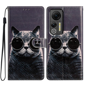 Pour Ulefone Note 14 Étui de téléphone en cuir à dessin coloré (lunettes de soleil chat) SH301C1453-20
