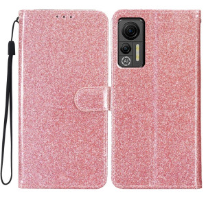 Pour Ulefone Note 14 Étui de téléphone en cuir à rabat en poudre scintillante (or rose) SH901D1842-20