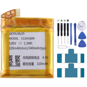 Batterie de remplacement pour ASUS Zenwatch 3 WI503Q, C11N1609, 340mAh SH83031225-20