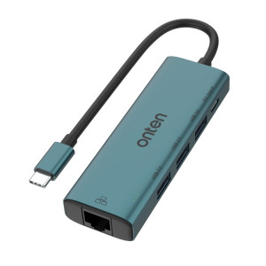 Onten UC121 HUB 5 en 1 USB-C / Type-C vers USB 3.0 avec entrée 5 V et carte réseau 100 Mbps SO2442297-20