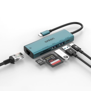 Onten UC122 6 en 1 USB-C/Type-C vers SD + TF + Carte + HUB USB 3.0 avec entrée 5 V et carte réseau 100 Mbps SO2444245-20